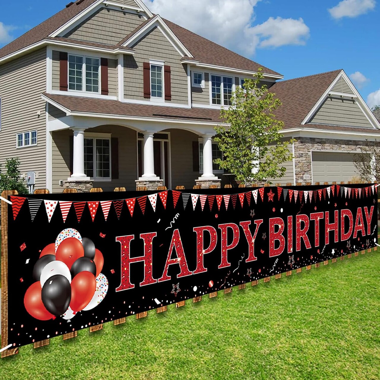 Red and Black Happy Birthday Banner Decorations, Large Red Black Happy Birthday Yard Banner Sign Party Supplies for Men Women